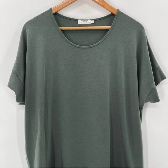 Masai Balsam Green Relaxed Fit Lagenlook Midi Dress Boxy Minimal Boho Size Med - Picture 2 of 13